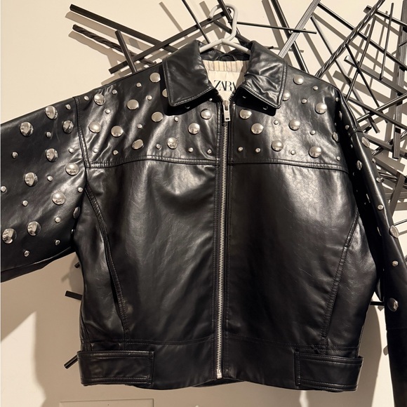 Zara Studded Black Leather Jacket - Picture 6 of 6